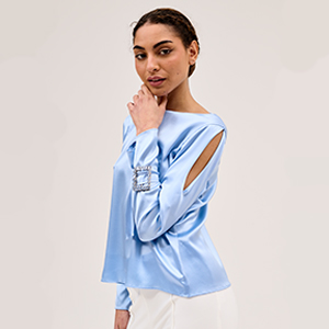Blue Silk Top with Detailed Sleeves